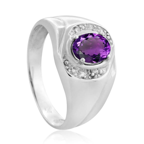 Mauli Jewels Men's 1.25 Carat Diamond and Oval Amethyst Prong-Setting Engagement Ring in 10K White Gold