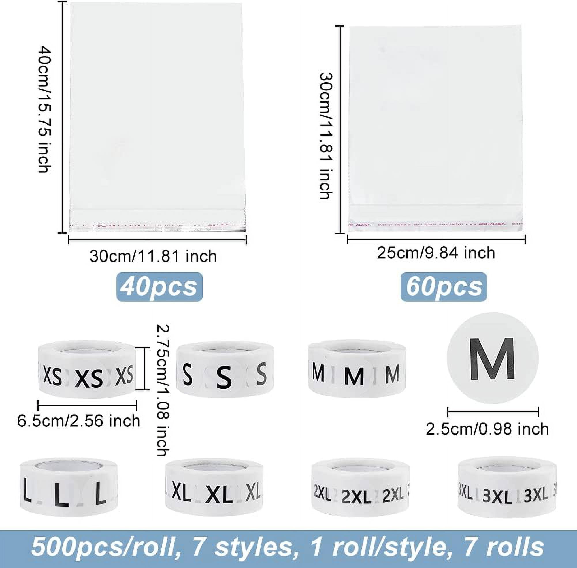 3500Pcs 1 Inch Clothing Size Stickers Labels 7 Size Round Self Adhesive Size Labels Stickers with 100pcs Self Sealing Bags for Clothing T Shirts Skirt Retail Packaging XS S M L XL XXL XXXL