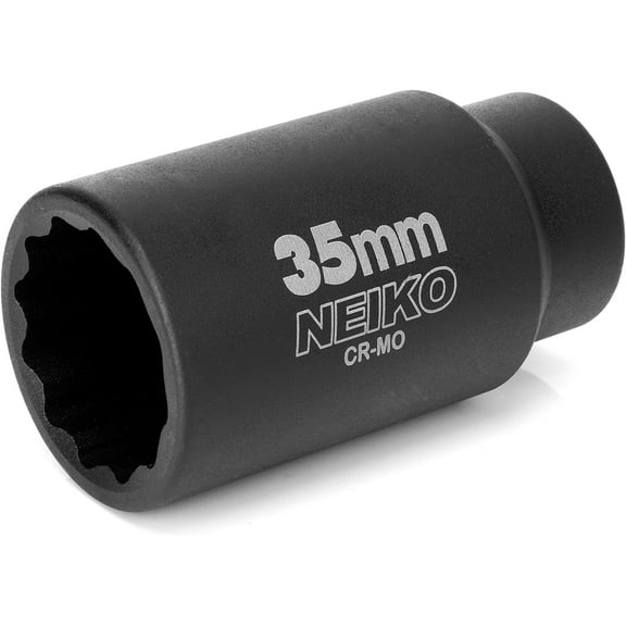 NEIKO 02526A 35mm Socket | 1/2” Drive Deep Impact Socket | Spindle & Axle Nut Socket | 12 Point |Chrome Molybdenum Cr-Mo |Deep Well Hub | Triple Square | Axle Shaft Nut Remover