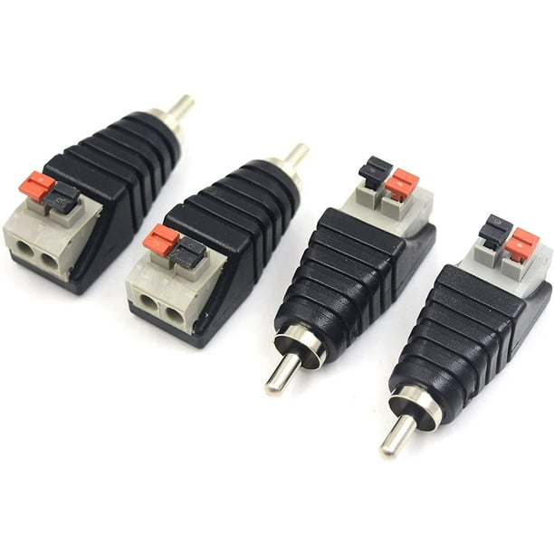 Adaptador de cable de altavoz RCA, paquete de 4 altavoces Phono RCA macho a AV 2 terminales de tornillo hembra video audio primavera prensa tipo Balun para CCTV (RCA M/F) Zhivalor LN-5707