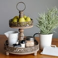 thumbnail image 3 of Round 2 Tier Stand, Cake Display Trays, Vintage Farmhouse Style, Wood and Metal, Rustic Nut Brown, 11.75 D x 17.75 H Inches (H 45 cm), 3 of 6