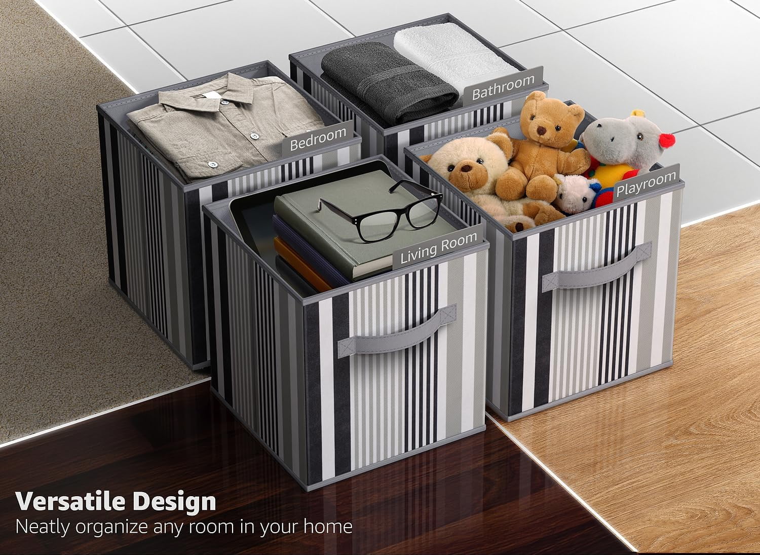 Sorbus Foldable Storage Cube Basket Bin, 6 Pack, Vertical Stripe Line Pattern