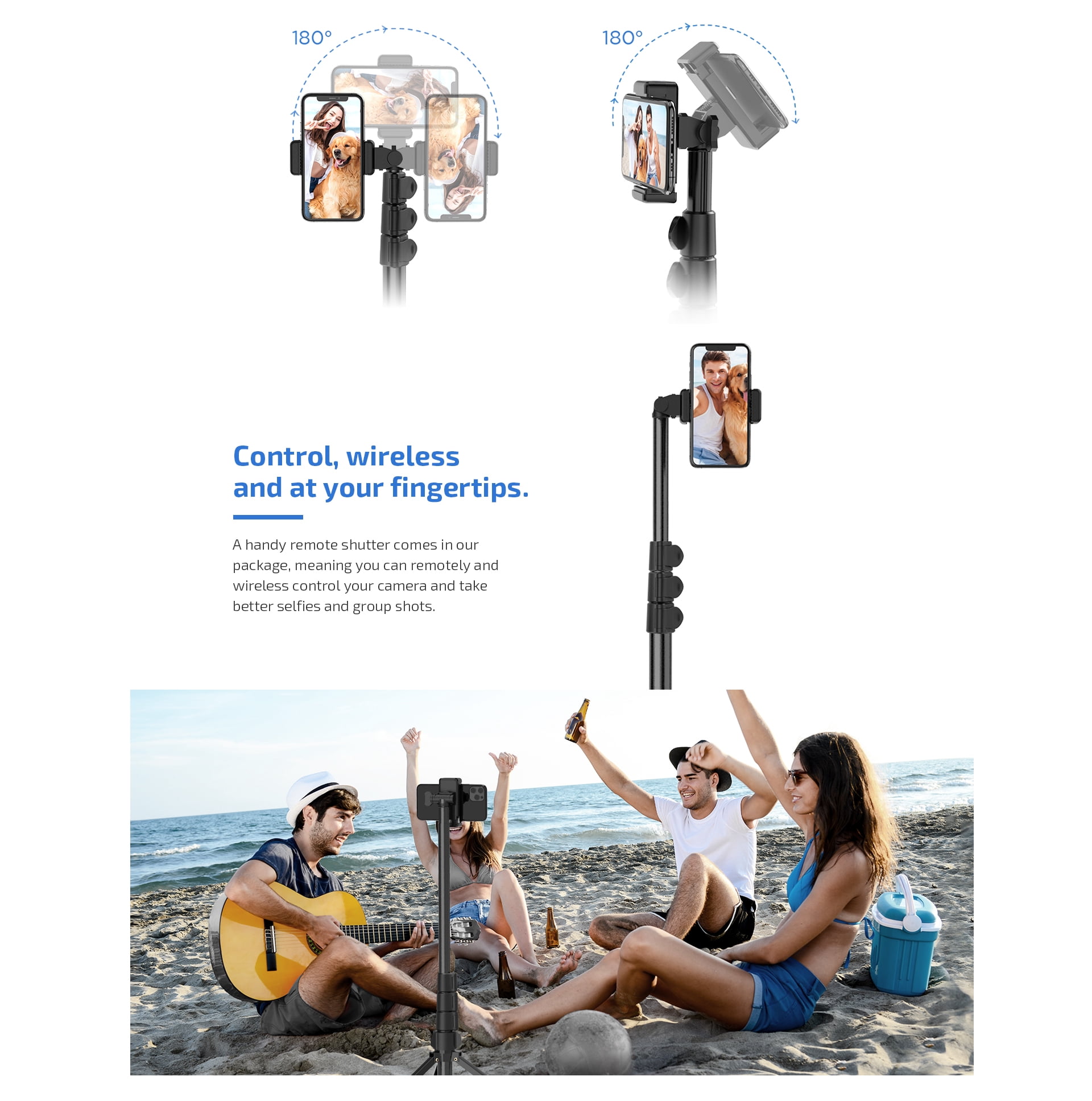 Tripod Selfie Stick Wireless for iPhone SE (2020)/SE (2022) - Monopod Remote Shutter Built-in Self-Portrait Extendable Stand