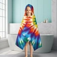 thumbnail image 6 of Colorful Rainbow Tie Dye Spiral Pattern Hooded Bath Towel，50"x30" for Ages 3 To 12 Kids, Quick Dry Lightweight Soft Microfiber Hood Beach Towel Cover Up for Kids, 6 of 7