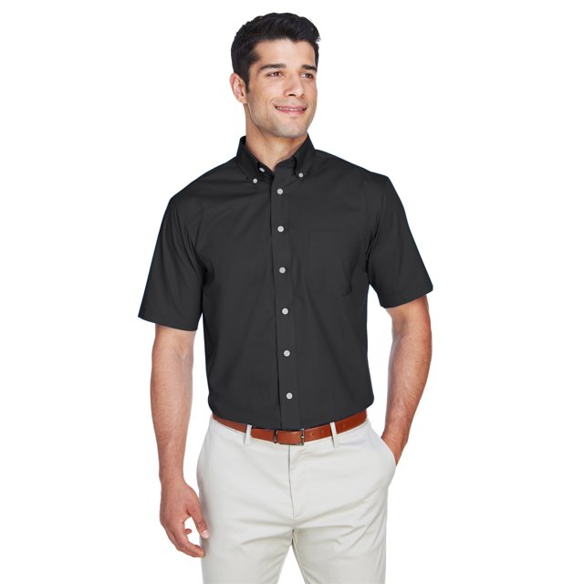 Camisa de manga corta de paño liso Crown Woven Collection® para hombre NEGRO 2XL Devon & Jones D620S