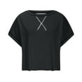 thumbnail image 3 of DeHolifer Women's T-Shirts Cotton LInen Solid Color Crewneck Short Sleeve Loose Summer Casual Cropped T-Shirts Black L, 3 of 6