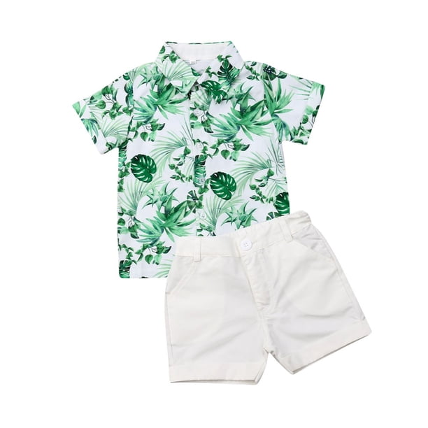Toddler Kids Baby Boy Gentleman Green Leaf Printing Short Sleeve T