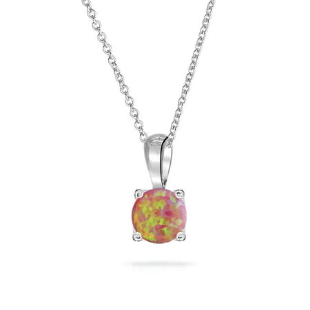 Created Pink Tourmaline Pendant - 1Ct Solitaire Round Prong Set Pink Created Opal Pendant Necklace For Women 925 Sterling Silver October Birthstone