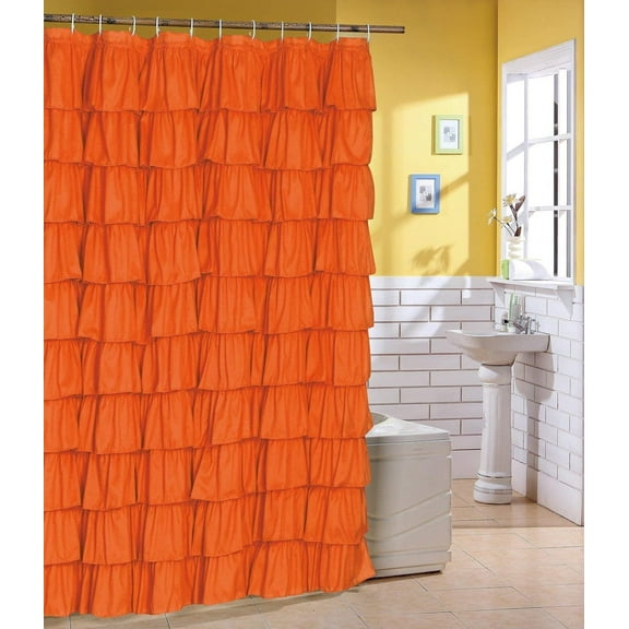 Ruffled orange Fabric Shower Curtain