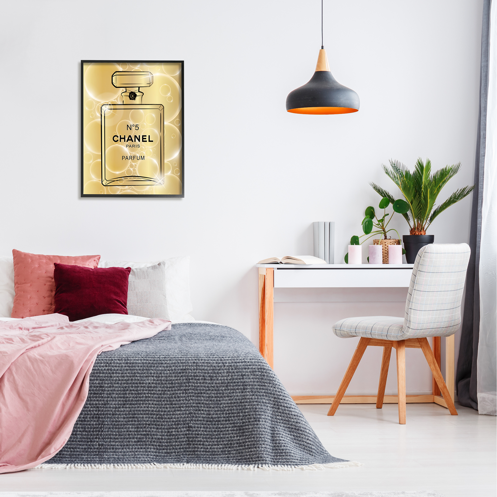 Stupell Industries Glam Perfume with Bubbles Beauty & Fashion Painting Black Framed Art Print Wall Art, 24 x 30