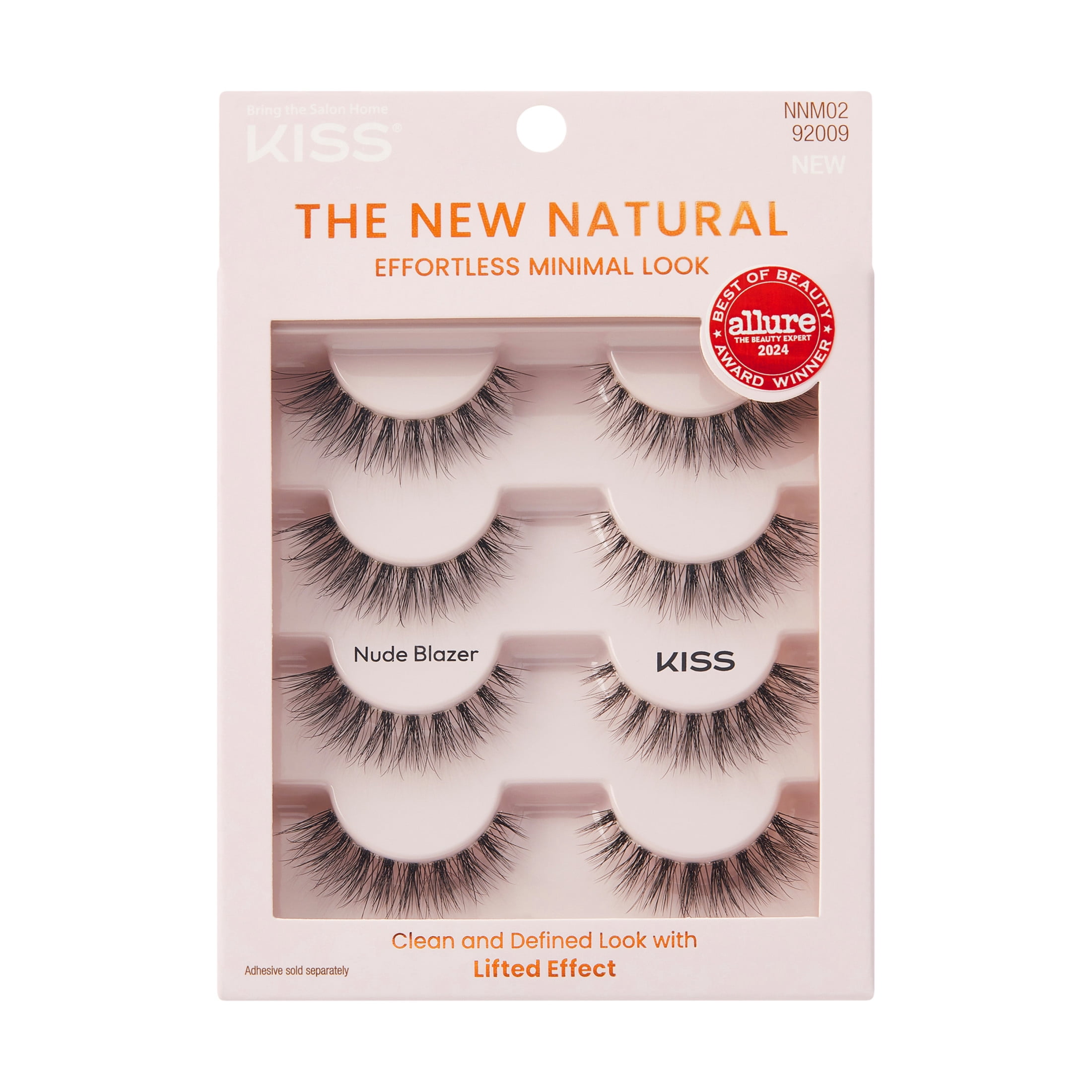 KISS The New Natural, False Eyelashes, Nude Blazer, 12 mm, 4 Pairs and Lash Couture Latex-Free Super Strong Strip Eyelash Adhesive, Clear Liquid, 0.17 oz Set