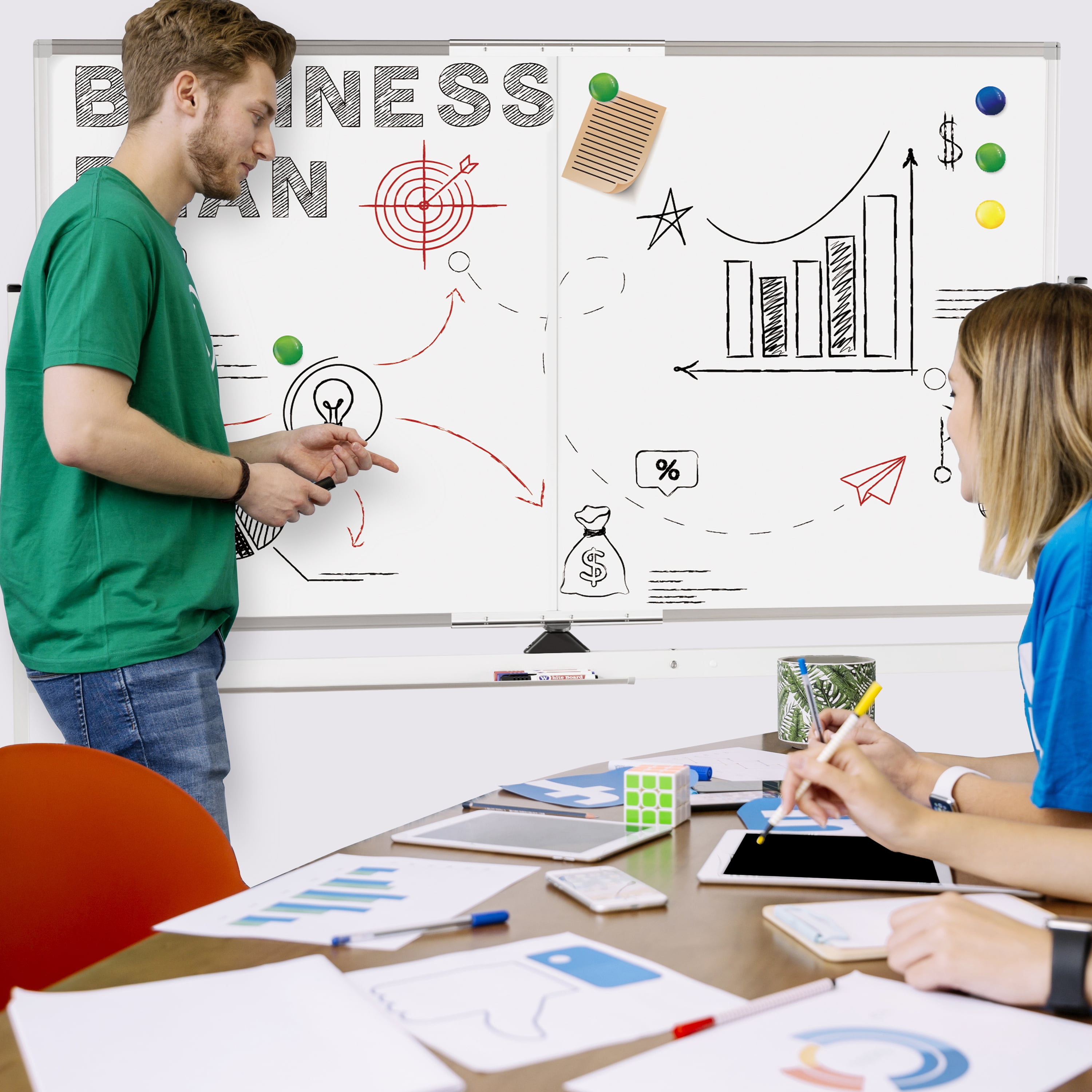 Tooloton Rolling Whiteboard,72"x36" White Board with Stands Movable Dry Erase Board on Wheels, Large Double Sided Standing Whiteboard for Office School Classroom Presentation Supplies
