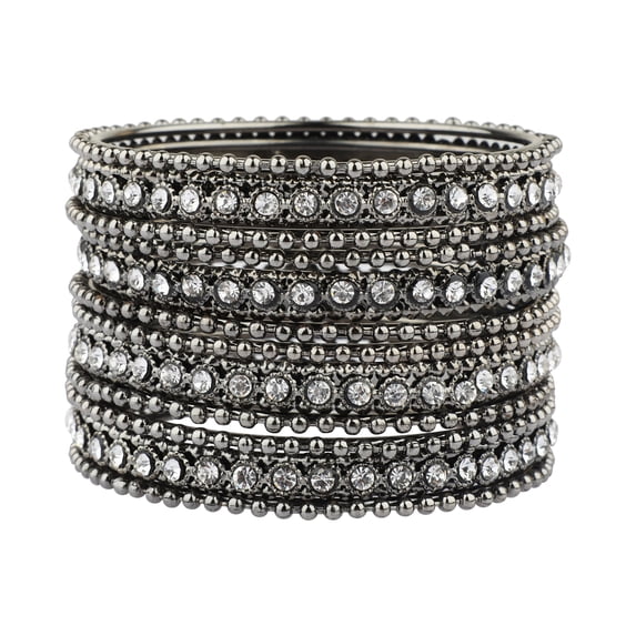 Efulgenz Boho Oxidized Bangles CZ Crystal Metal Indian Bracelet Bangle Set Jewelry for Women