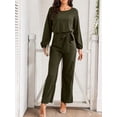 thumbnail image 5 of Womens Dressy Jumpsuits Long Sleeve Belted Wide Leg Pants Romper Jumpsuit Wedding Guest Outfits Army Green L, 5 of 9