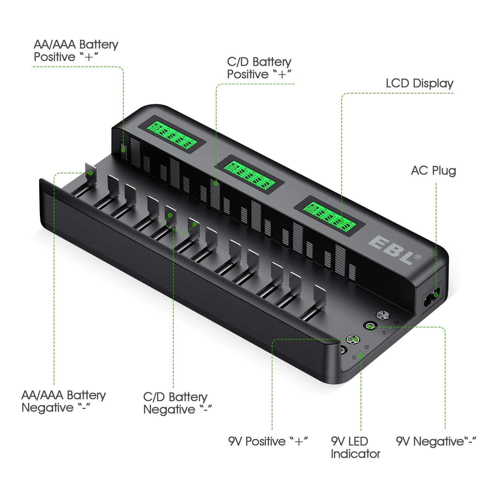 8Packs AA Rechargeable Batteries 2800mAh NiMh with 12+2 Bay AA AAA C D Ni-MH Ni-CD Battery Charger