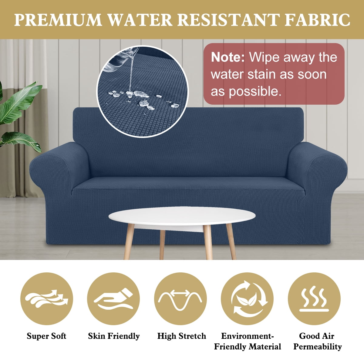 Sanmadrola Couch Cover Water Resistant Stretch Sofa Slipcover Jacquard Furniture Protector for Kids Pets Dog Cat, Aegean Blue, Chair