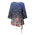 thumbnail image 5 of Dyegold Womens Tops 3/4 Length Sleeves Boho Western Tops Vintage Floral Side Twist Knot Blouses Dressy Casual Fall Shirt Tee, 5 of 5