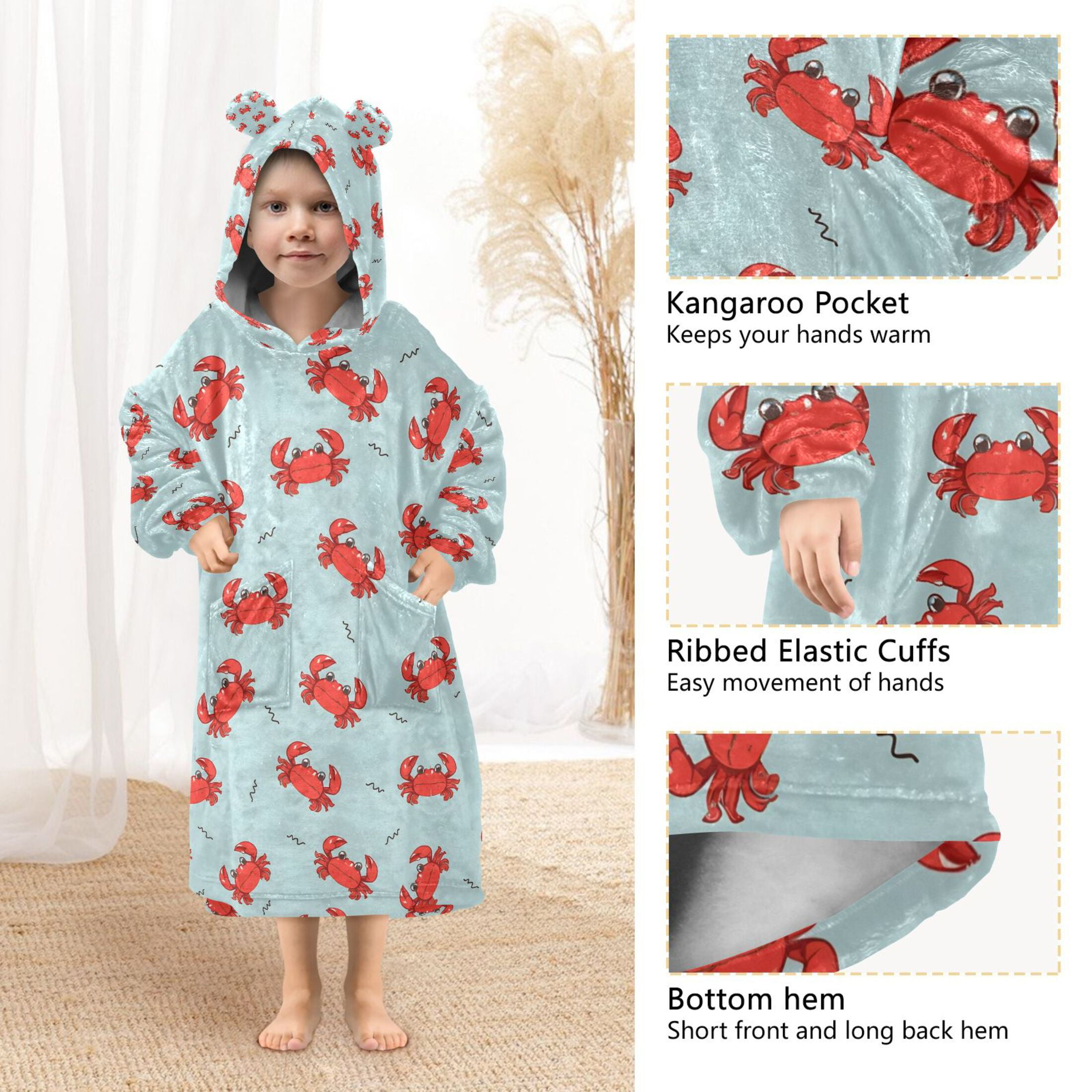 joogoo Wearable Blanket Hoodie for Funny Crabs Oversized Sherpa Hooded 3-14 YR M