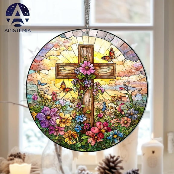 Cross and Wildflowers Acrylic Window Hanging (NOT a suncatcher) Christian Floral Faith Decor, Inspirational Home Accent, Thoughtful Gift