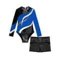 thumbnail image 5 of YiZYiF Kids Girls Tumble Long Sleeve Patchwork Gymnastics Leotard with Shorts 2-piece Dance Sports Outfit Royal Blue 8, 5 of 7