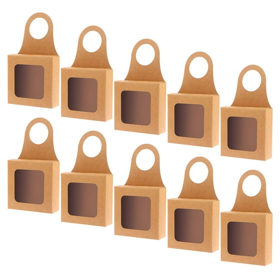 WHAMVOX Brown Paper Wine Bottle Box with Clear Window for Gifts and Decorative Display 10pcs