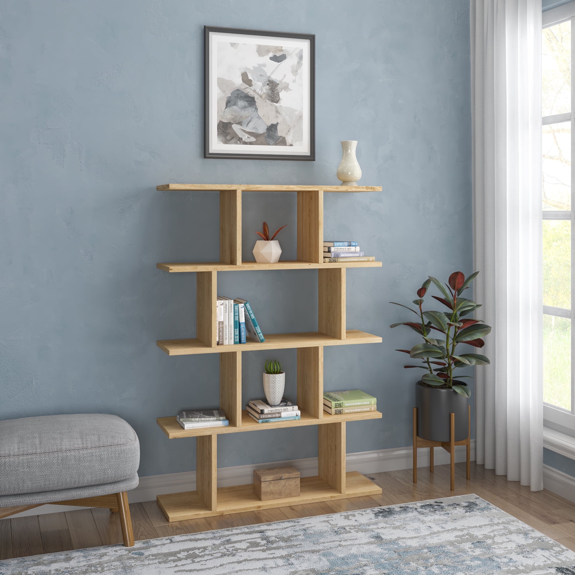 Ada Home Decor Harmon 4 Tier Bookcase, Oak