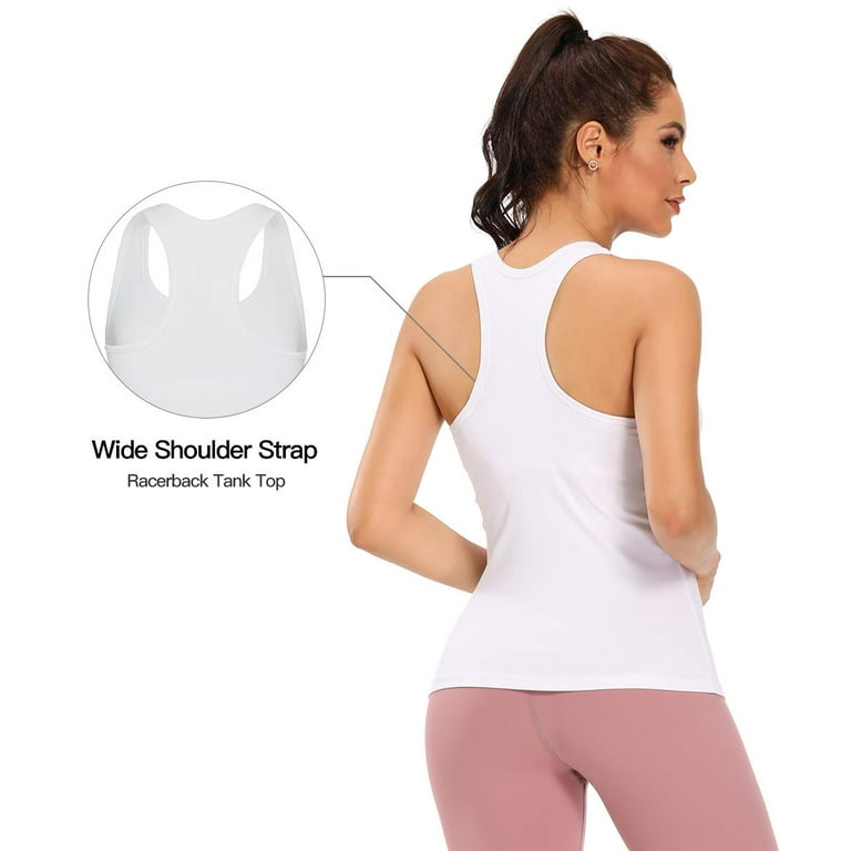 Anyfit Wear Racerback Workout Tank Tops With Shelf Bra for Women Basic  Athletic Tanks Yoga Undershirt Summer Sleeveless Exercise Tops White XL