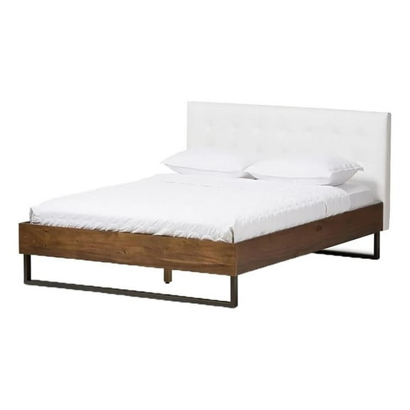 Bowery Hill Modern Wood Queen Platform Bed in White/Mahogany Brown