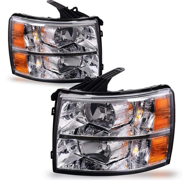 Headlight Assembly For 2007 2008 2009 2010 2011 2012 2013 2014 Chevy Silverado Replacement Headlamp Driving Light Chromed Housing Amber Reflector Clear Lens 1 Year Warranty Walmart Com