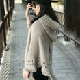 thumbnail image 6 of comerut Women Autumn Cape Tassel Loose Knitting Solid Color Irregular Hem Warm Hooded Bohemia Fringed Lady Cloak for Work, 6 of 8
