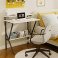 thumbnail image 2 of Small Desk, Small Computer Desk for Spaces, 27.5 Inch Computer Desk with Adjustable Monitor Stand, Compact Desk with Storage for Bedroom Home Office, White Tabletop+Black Frame, 2 of 15