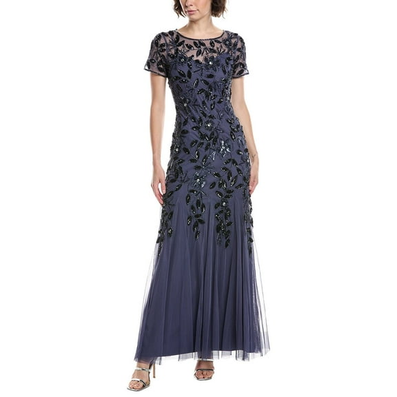 Adrianna Papell womens  Bead & Sequin Maxi Dress, 4, Blue