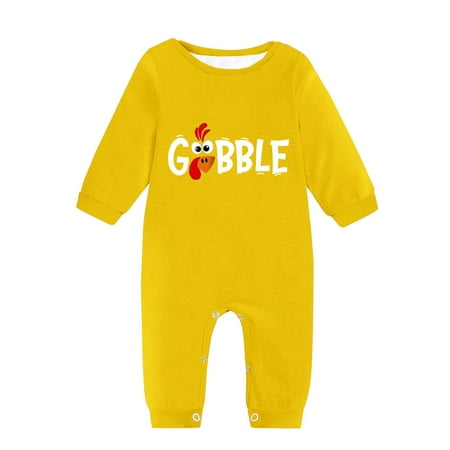 

MANHUJI Newborn Clothes for Girls Infant/Toddler Romper Long Sleeved Round Neck Letter Printing Thanksgiving Romper Thanksgiving Party 3-6 Month Sleepers (Yellow 18M)