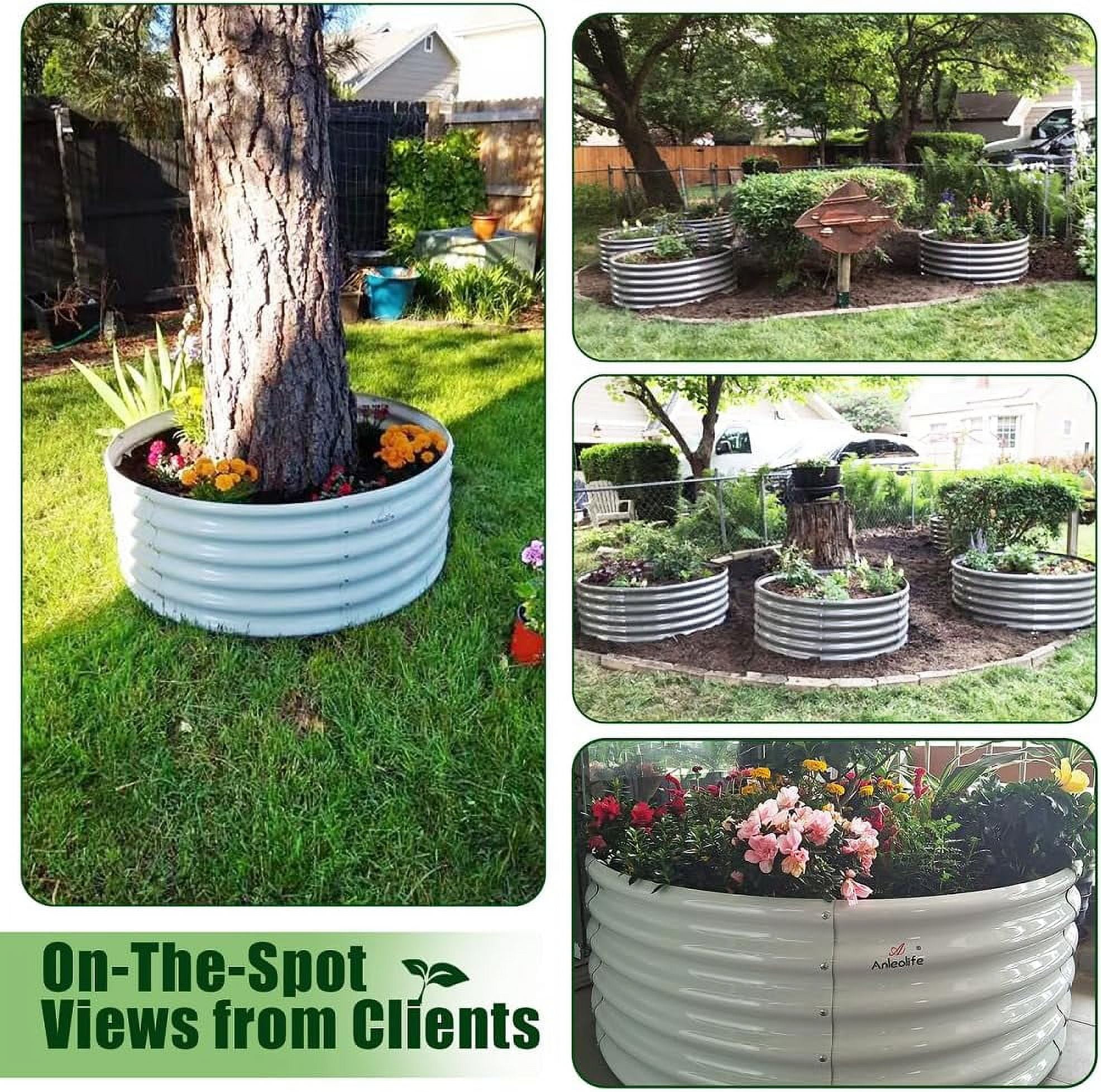 ANLEOLIFE 2-Pack 4ft x 18” Tall Galvanized Raised Garden Beds Outdoor, Round Metal Planter Box for Planting Vegetables Flowers Herb, Anti-Rust, Quartz Grey