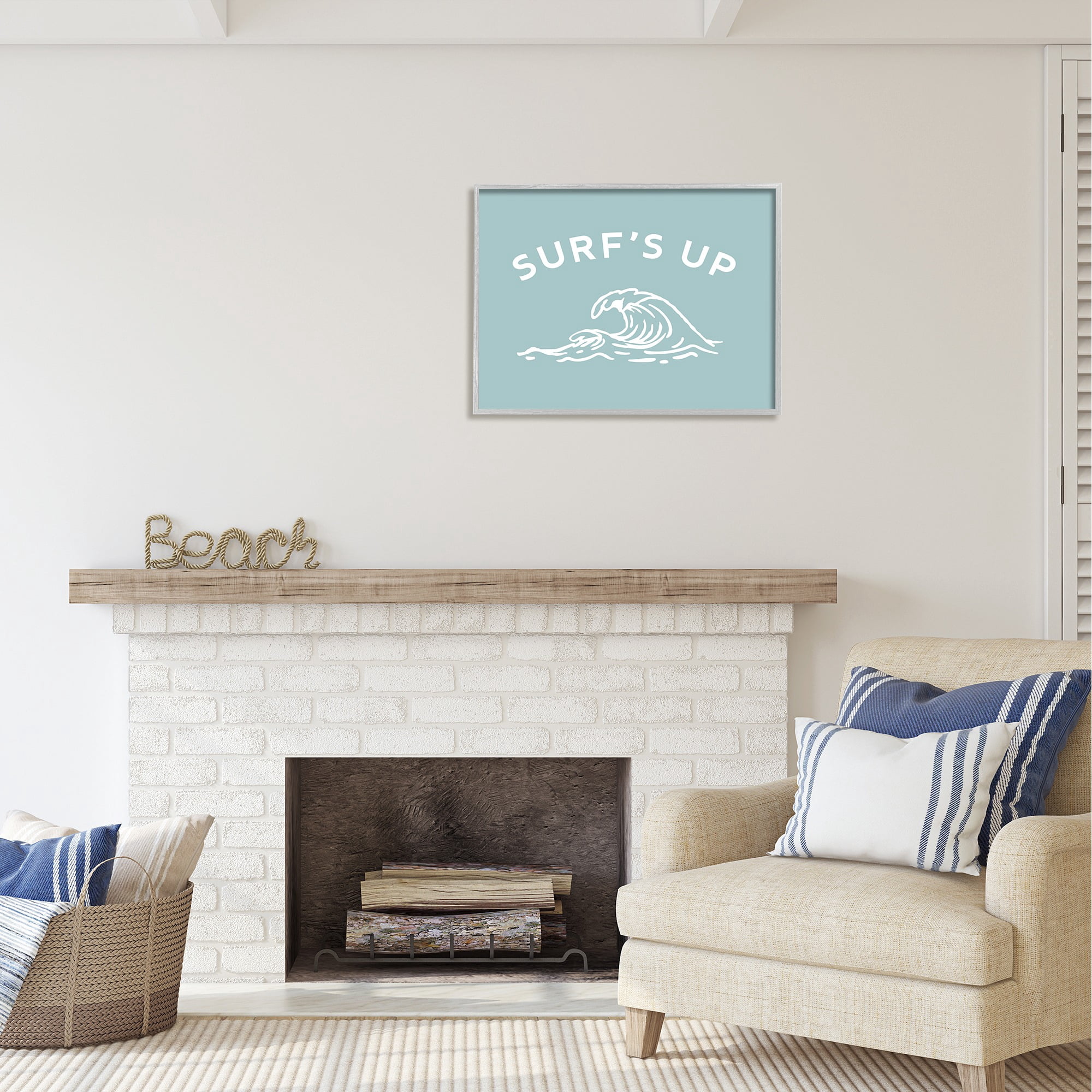 Stupell Industries Surf's Up Sea Wave Landscape Painting Gray Framed Art Print Wall Art, 30 x 24