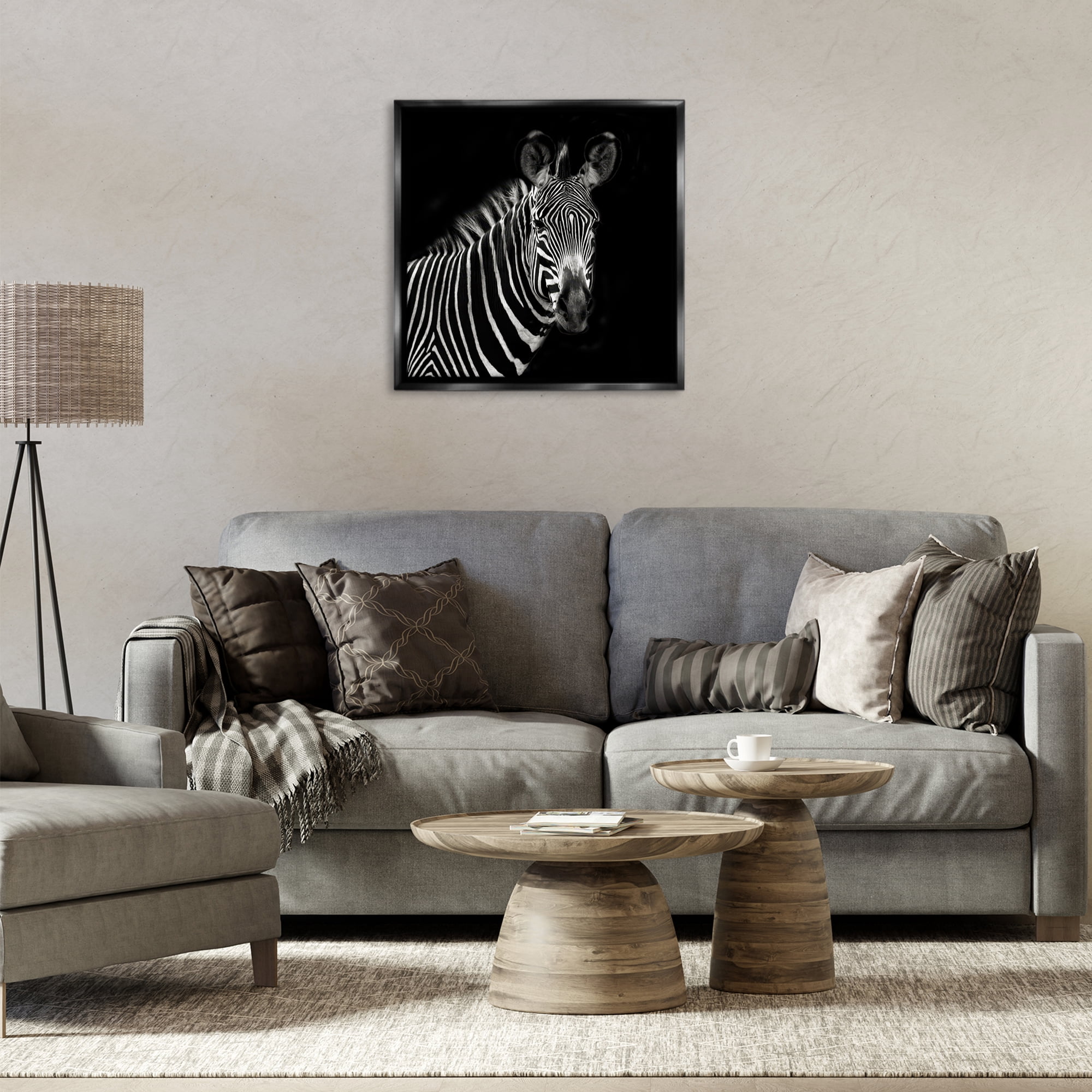 Stupell Industries Jungle Zebra Portrait Animals Photography Black Floater Framed Canvas Art Print Wall Art, 25 x 25