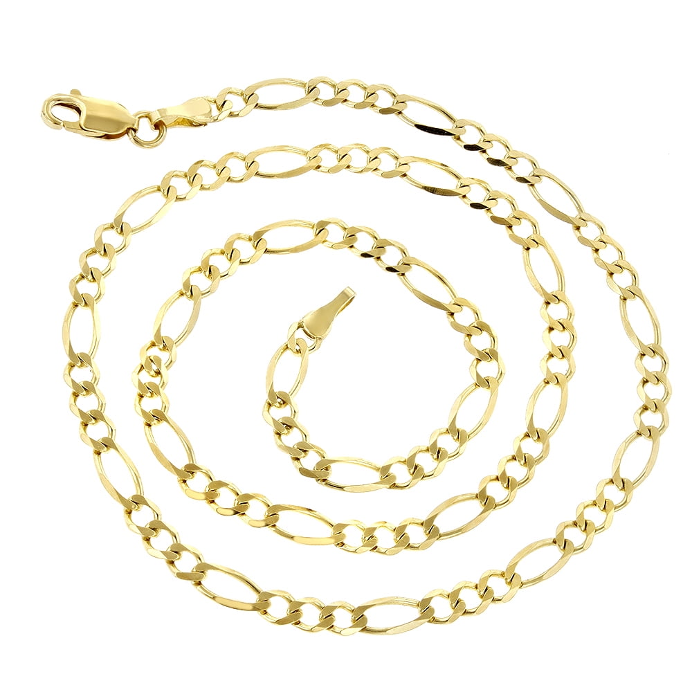 14k 24 Yellow Solid Gold 3mm Diamond Cut Classic Figaro Chain Necklace with Lobster Clasp