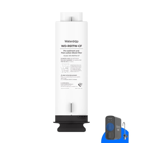 Waterdrop WD-G5P700-Pro-CF Filter, Replacement for WD-G5P700-Pro Undersink Reverse Osmosis System, 6-month Lifetime