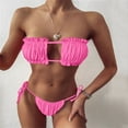 thumbnail image 2 of JIANJIA Swim Suits for Women Summer Solid Color Sexy Strapless Pleated Hollowed Out Brassiere With Thongs Two Piece Bikinis Swimwears Activewear,Hot Pink,M, 2 of 3