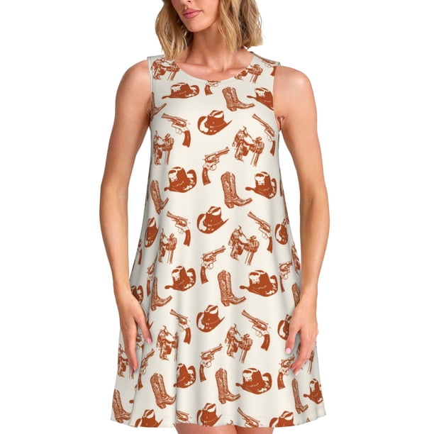Disketp Cowboy Western para Vestido sin Mangas para Mujeres, Vestidos de Verano para Mujeres, Casual y Holgado para la Playa