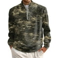 thumbnail image 2 of WTOBBY Men's Camo Print Quarter Zip Turtleneck Long Sleeve Shirt Fashionable Casual Top for Everyday Wear and Comfortable Layering in Fall,Dark Green XL, 2 of 6
