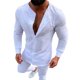 thumbnail image 3 of Camisas Negras Para Hombre Camisa deportiva informal para hombre, cárdigan de lino con botones, camisa de lino y algodón de manga larga (White, L), 3 of 4