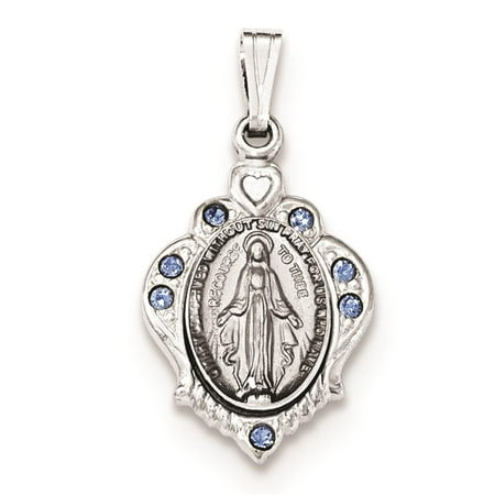 925 Sterling Silver Polished Blue CZ Miraculous Medal Charm Pendant