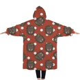 thumbnail image 2 of Oversized Wearable Blanket Hoodie,Red Hedgehog Pattern Sherpa Blanket Hoodie with Super Pockets,Super Warm Fuzzy Pullover for Women & Men, 2 of 6
