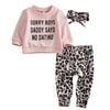 Newborn Baby Girls Leopard Print T-Shirt Top Pants Headband Outfit Clothes 0-4T