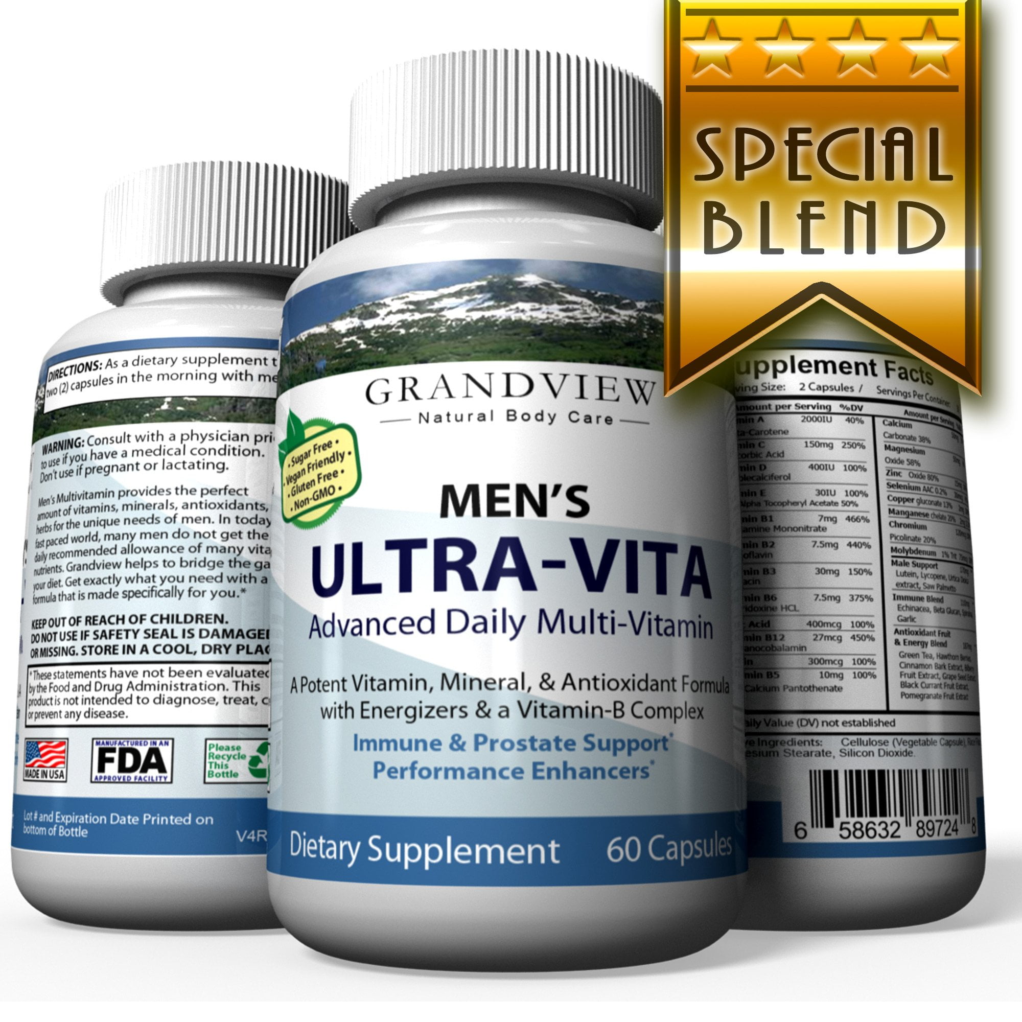 Ultra Vitamin for Men - 15 Vitamins and Minerals Immune System Support Support Cardiovascular and Prostate Health Helps Protect Against Muscular Degeneration