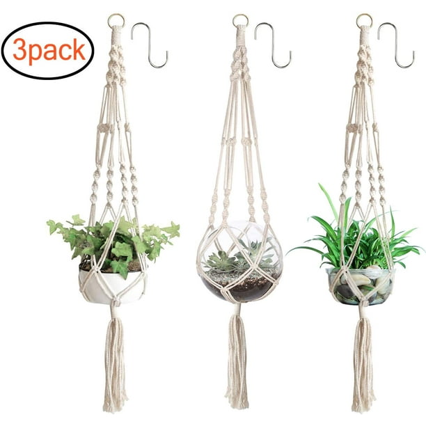 colgadores para plantas, cesta colgante de macramé, maceta colgante con cuerda de algodón, colgador de flores para techos interiores y exteriores, decoración de paredes de balcones