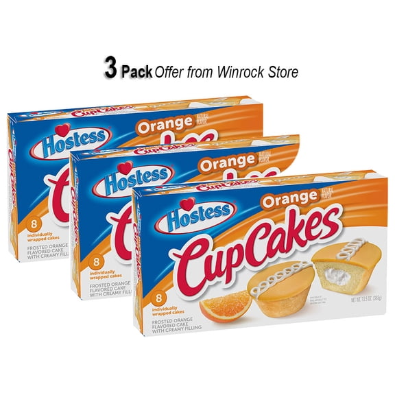 HOSTESS Orange Flavored Cupcakes - 13.5 oz, 8 Count (3 Pack) Offer from Winrock Store