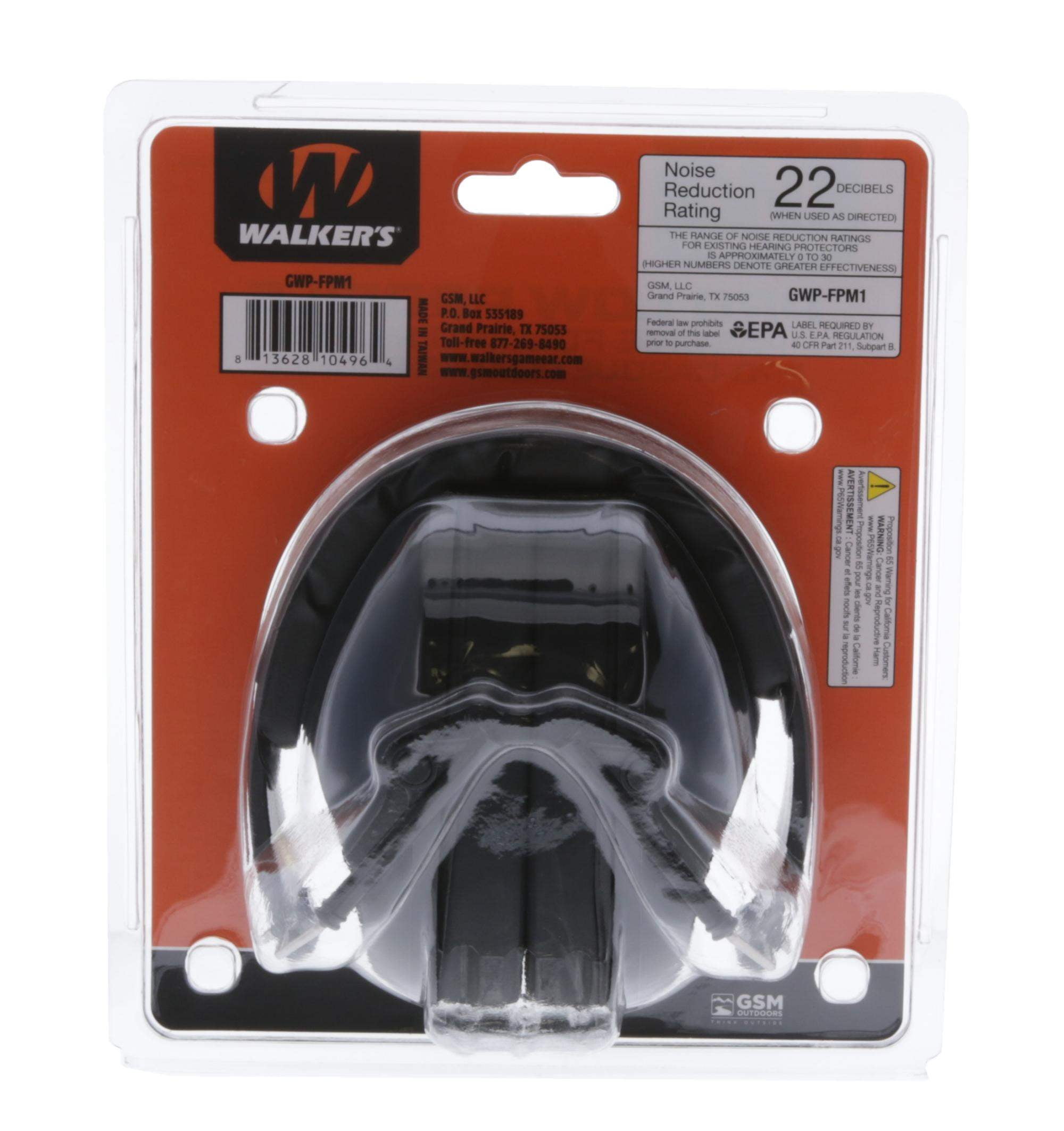 Walker's Low Profile Folding Passive Muff Earmuff 22 dB Noise Reduction,  Black - Walmart.com