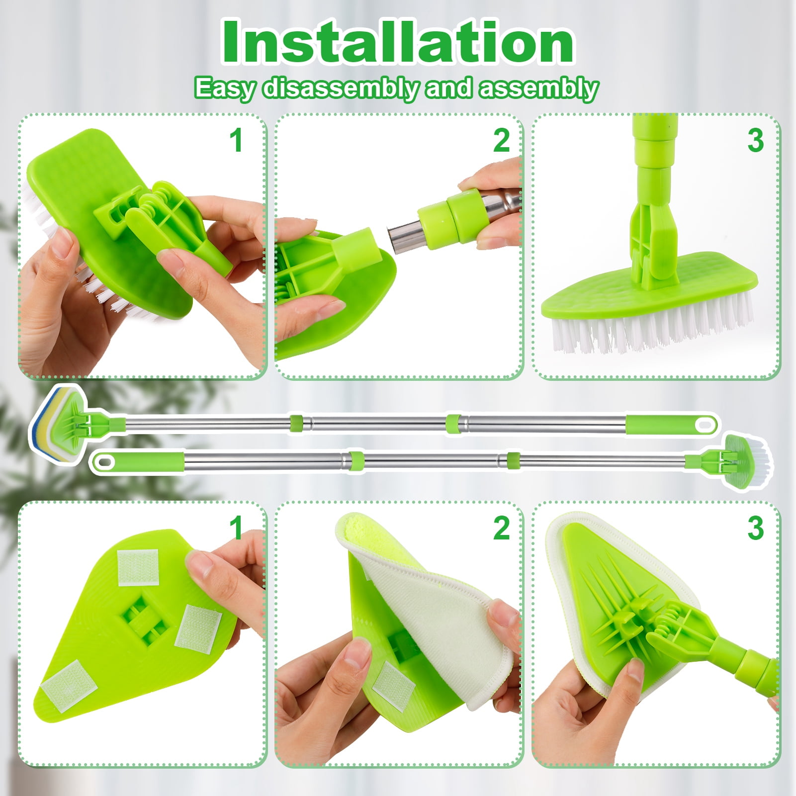 Armscye Long Handled Scrub Brush for Shower, 35'' Tub Cleaning Scrubber Brush Set, Adjustable Long Handle Scrub Brush for Cleaning Bathtub Wall Bathroom Glass Toilet